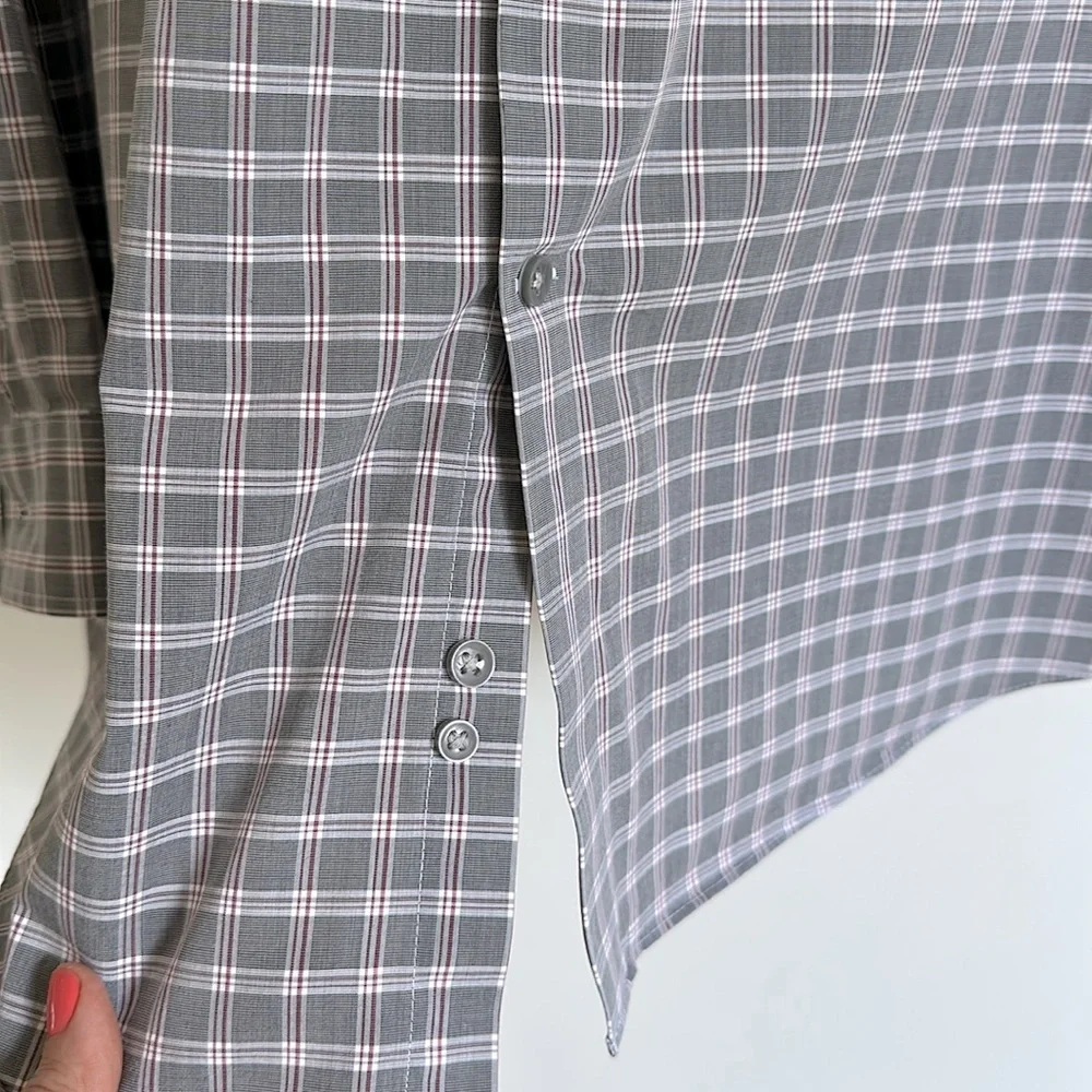 Michael Kors Gray Checkered Regular Fit Airsoft  Cotton Button Down Dress Shirt